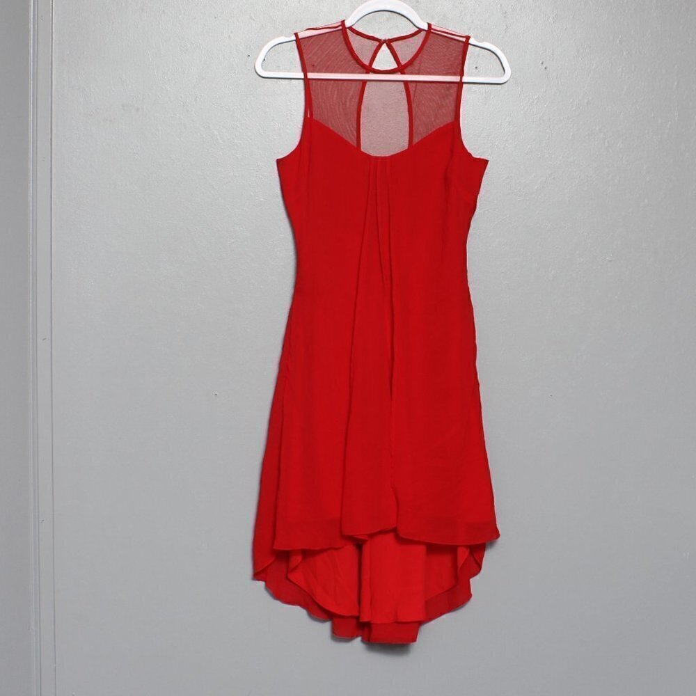 Dress the population open back chiffon sheer top high low red dress